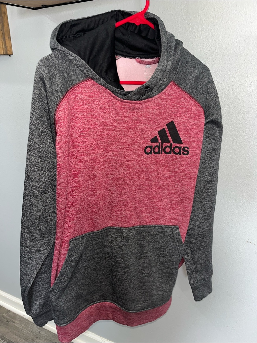 adidas red/maroon and Gray Hooded Pullover Hoodie